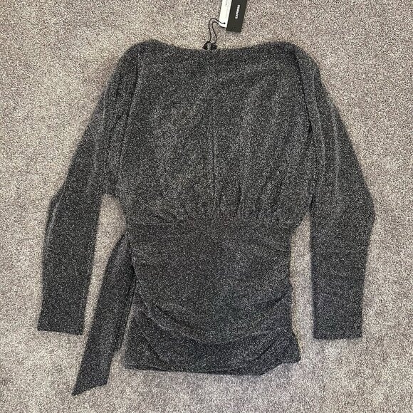Express Womens Relaxed Metallic V-Neck Surplice Tie Waist Top Size S NWT $68 - Picture 14 of 16